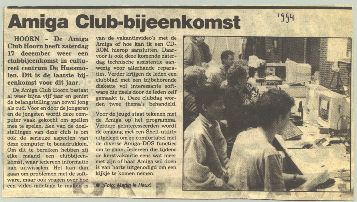 Aankondiging Amiga Club Hoorn clubdag november 1994