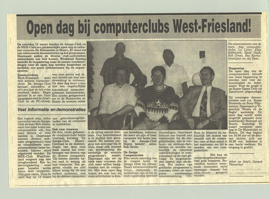 Aankondiging samenvoeging MSX Club Hoorn met Amiga Club, maart 1997