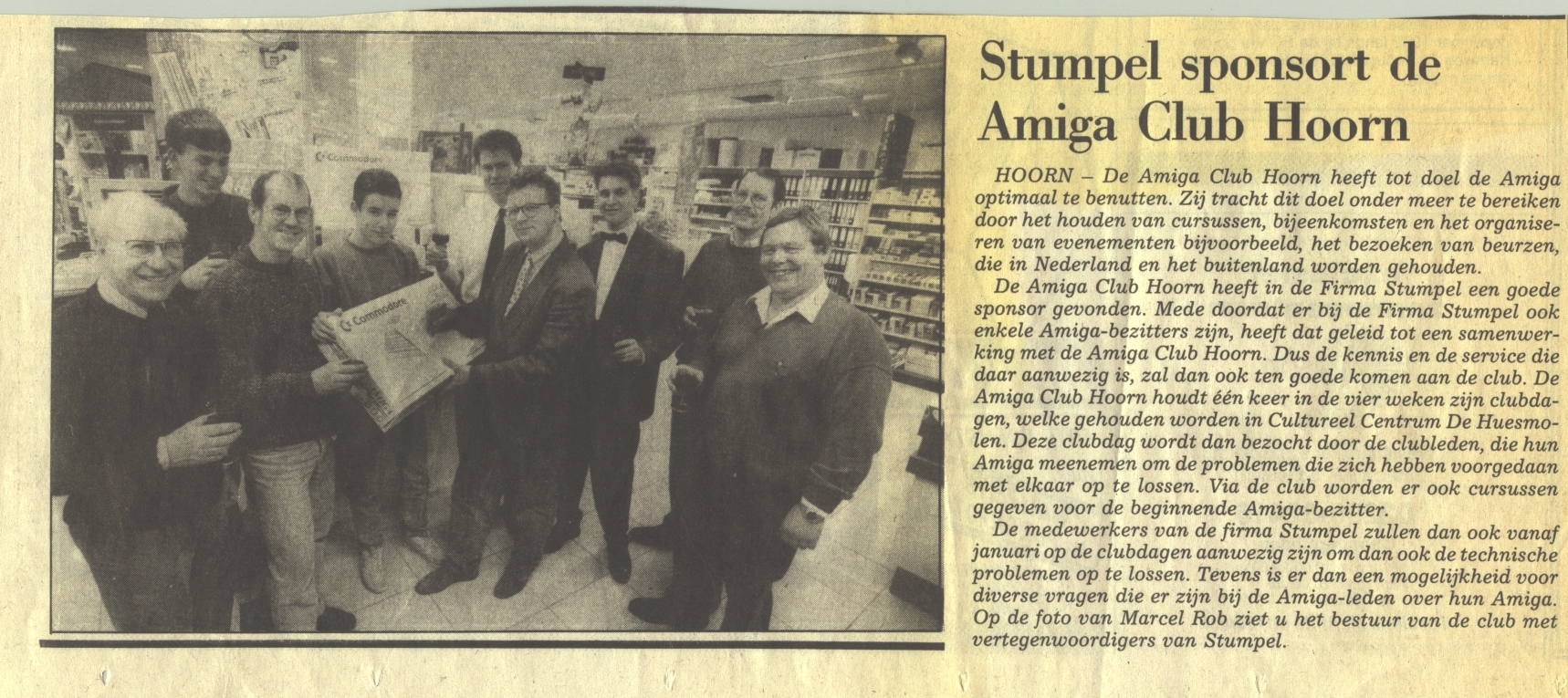 Aankondiging nieuwe sponsor Stumpel Computers voor Amiga Club Hoorn, 1998