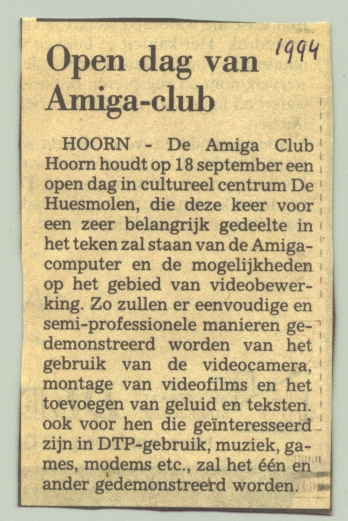 Aankondiging Amiga Club Hoorn clubdag september 1994